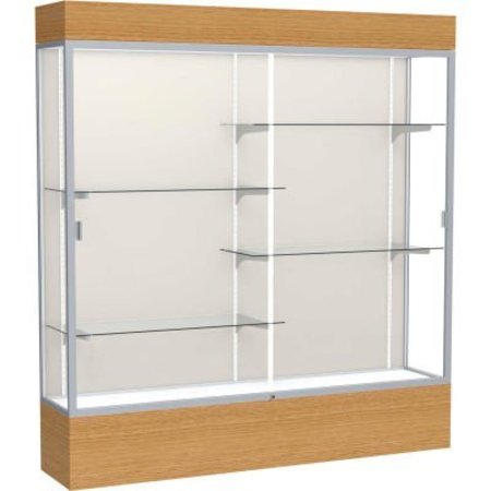 WADDELL DISPLAY CASE OF GHENT Reliant Lighted Display Case 72"W x 80"H x 16"D Natural Oak Base Plaque Back Satin Natural Frame 2176PB-SN-AK
